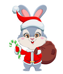 Cute cartoon rabbit. Merry Xmas and Happy New year - 545787883