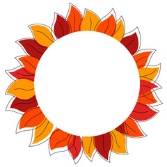 Autumn leaves round frame. Fall wreath with empty space for text. Seasonal design element. Modern minimal doodle style background. Vector scribble isolated illustration