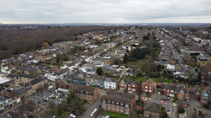 Fototapeta na wymiar Buckhurst Hill , Essex UK drone Aerial view of Queens road area