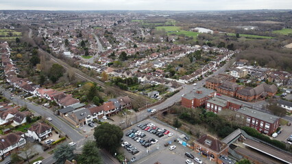 Buckhurst Hill , Essex UK drone Aerial view of Queens road area