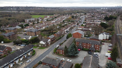 Buckhurst Hill , Essex UK drone Aerial view of Queens road area