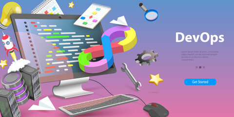 3D Vector Conceptual Illustration of DeVops, Engineering and Programming