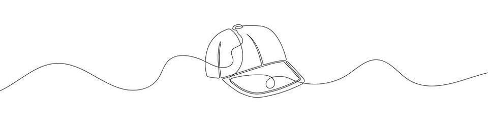Continuous line drawing of baseball cap. Line art of baseball cap. One line drawing background. Vector illustration.