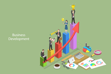 3D Isometric Flat Vector Conceptual Illustration of Business Development , Personal Development or Career Success