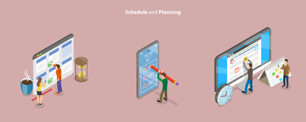 3D Isometric Flat Vector Conceptual Illustration of Schedule Planning, Appointments and Events