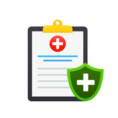 Fototapeta premium Medical document and protective shield. Medical insurance form. The idea of medical insurance, health care. Vector illustration