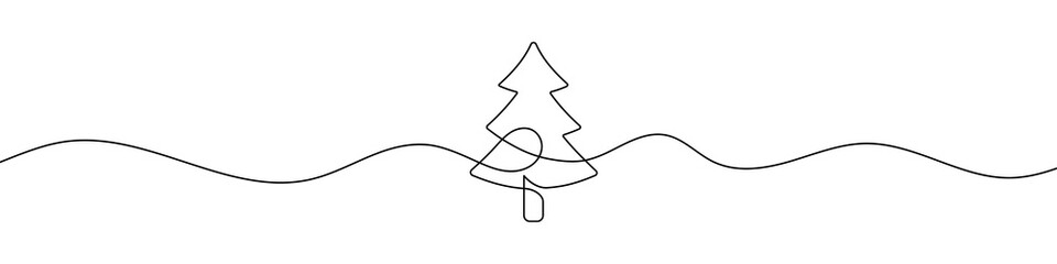 Continuous line drawing of christmas tree. Christmas tree line background. One line drawing background. Vector illustration. © chekman
