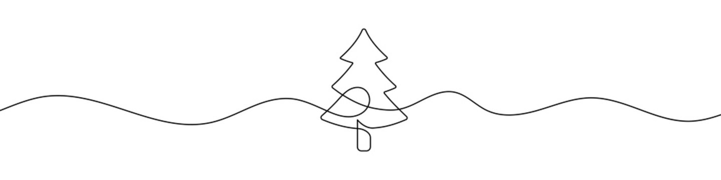 Continuous line drawing of christmas tree. Christmas tree line background. One line drawing background. Vector illustration.