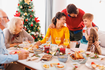 Family having Christmas dinner