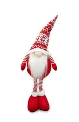 Christmas gnome with red pointed cap isolated on white background.