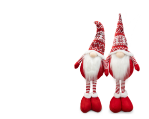 Two Christmas elf wearing red hat isolated on transparent background. PNG file.