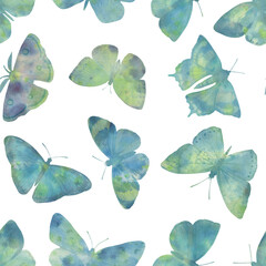 Abstract seamless pattern, watercolor butterflies.