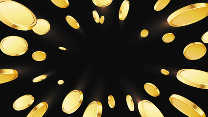 Golden coins explosion. Casino jackpot or win concept.