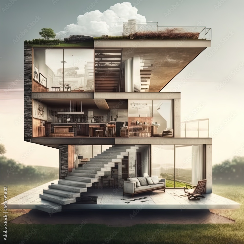 Poster 3d rendering of a sliced house
