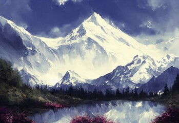 snow covered mountain landscape illustration