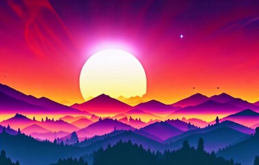 Fototapeta na wymiar colorful silhouette landscape illustration
