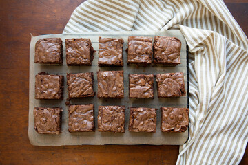 Top View Tray of Homemade Brownies