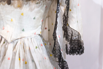 Ball gown of 1830. Made of silk and calico. Fashion of the Russian Empire of the century before last.