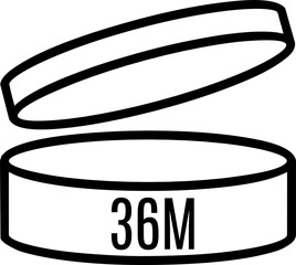36M Period after opening, PAO symbol for cosmetics packaging.