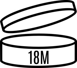 18M Period after opening, PAO symbol for cosmetics packaging.