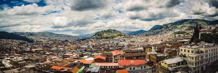 panoramic aerial view of quito ecuador capital with andes mountains 