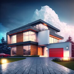 Modern house exterior 3D Illustration