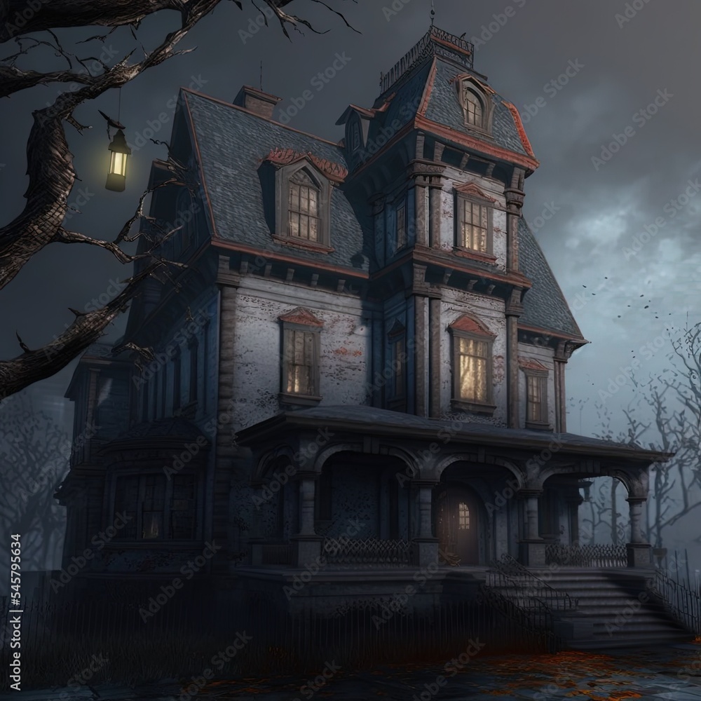 Sticker Haunted house,3d illustration