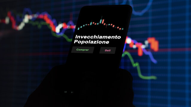 Un inversor est&aacute; analizando el invecchiamento popolazione etf fondo en pantalla. Un tel&eacute;fono muestra los precios del ETF para invertir. Texto en espa&ntilde;ol.