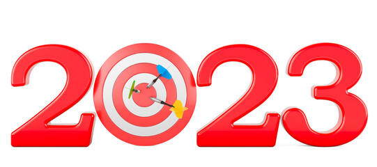 Target and mission of 2023 New Year concept, 3D rendering