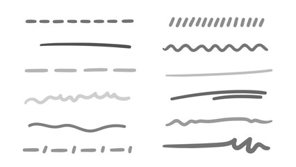 Infographic elements on isolated white background. Hand drawn underlines. Black and white illustration