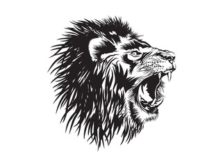 Lion head roars hand drawing vector illustrations isolated black and white.