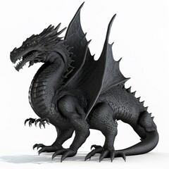 Fototapeta premium 3D rendering of a black fantasy dragon isolated on white background