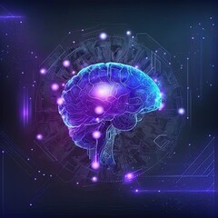 2d illustration Concept of thinking, background with brain, Abstract Artificial intelligence. Technology web background