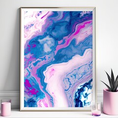 Blue and pink color mix marble texture design, contemporary fluid art painting, fashion print, wall art