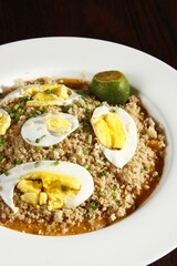 Pancit palabok noodle dish from the Philippines