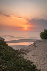 Landscape of sunset in Sao Pedro de Maceda beach. Ovar, Portugal.