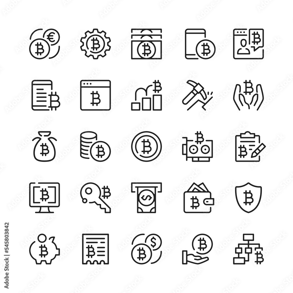 Poster bitcoin line icons. outline symbols. vector line icons set
