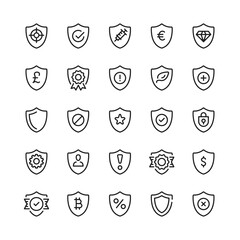 Shield line icons. Outline symbols. Vector line icons set