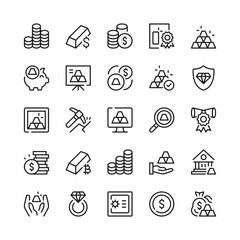 Gold line icons. Outline symbols. Vector line icons set