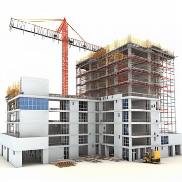 Building under construction on white background. 3d illustration