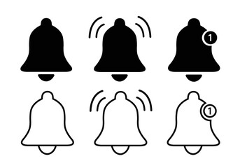 Notification bell icon. Alarm symbol. Incoming inbox message. Ringing bells. Alarm clock and smartphone application alert. Social media element. New message symbol flat style - stock vector.