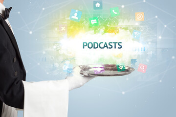 Waiter serving social networking concept