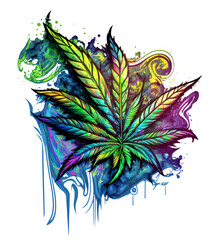 Colorful Paint Cannabis Leaf with transparent background