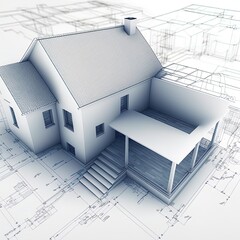 Fototapeta na wymiar 3d illustration of blank over house plan background with house construction