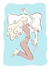 This is an illustration of a girl sleeping with a cat.