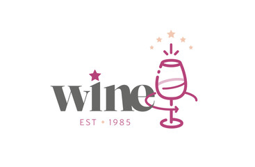 Wine logo with glass swirling liquid.