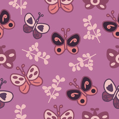 seamless background with butterflies and flowers 