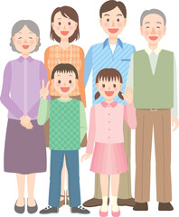 笑顔で集まる全身の6人家族