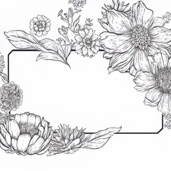Contour horizontal frame with decorative flowers