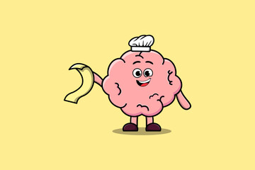 Cute cartoon Brain chef character with menu in hand cute style design illustration